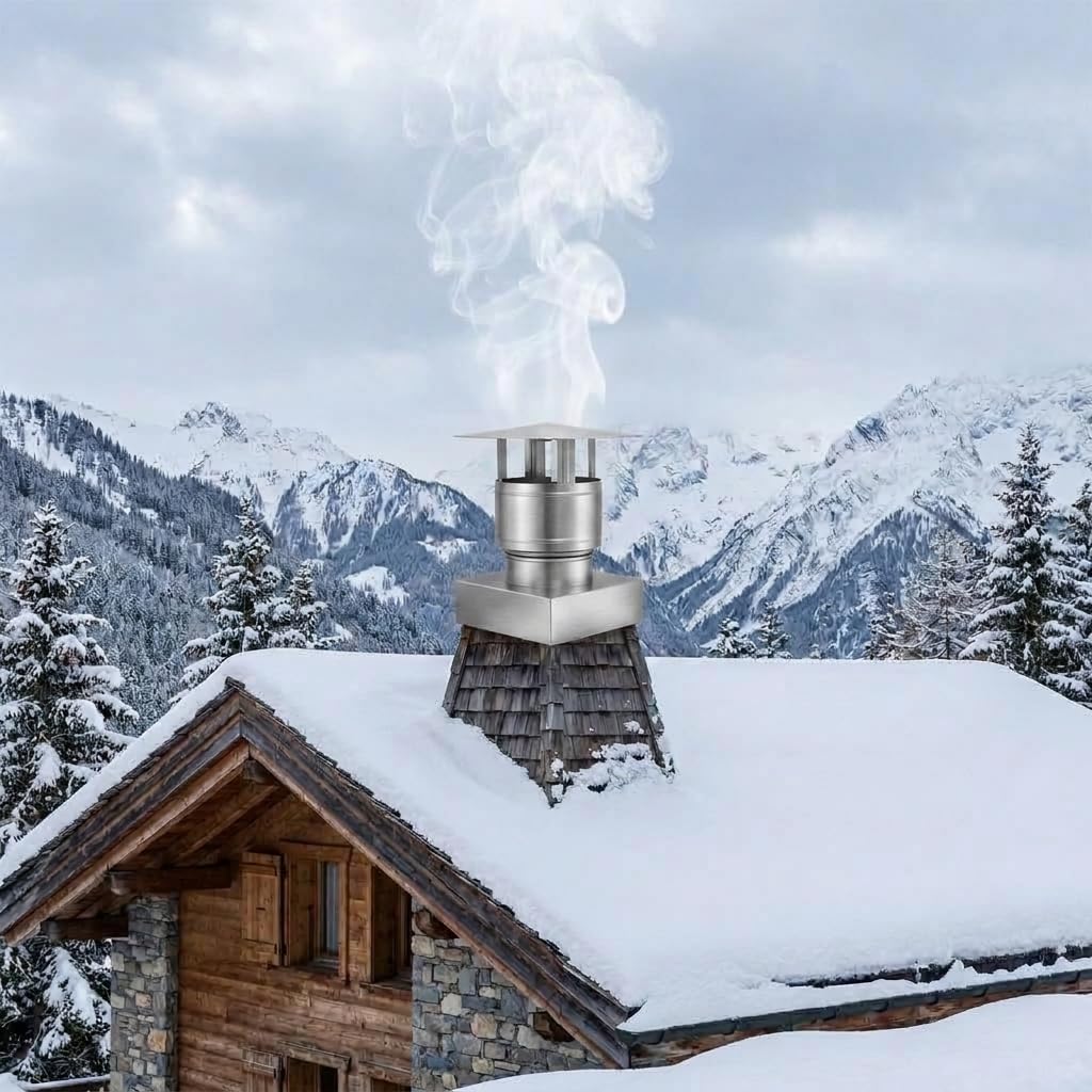 MAKA Comignolo Antivento Base Rettangolare, Terminale per Canna Fumaria Camino Stufa a Legna Pellet e Gas, Cappello Antipioggia Aspirafumo Base Rettangolare (220x320 mm - Inox)