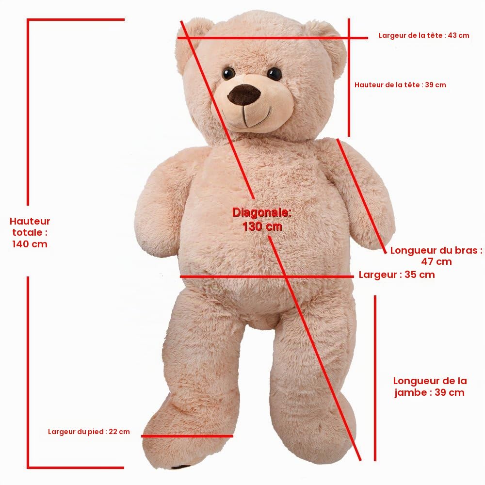 TE-Trend XXL Ours en Peluche Géant Peluche Animaux en Peluche Géante Ourson Énorme Ourson Rico Beige 135 CM avec Pattes - Color-Beige
