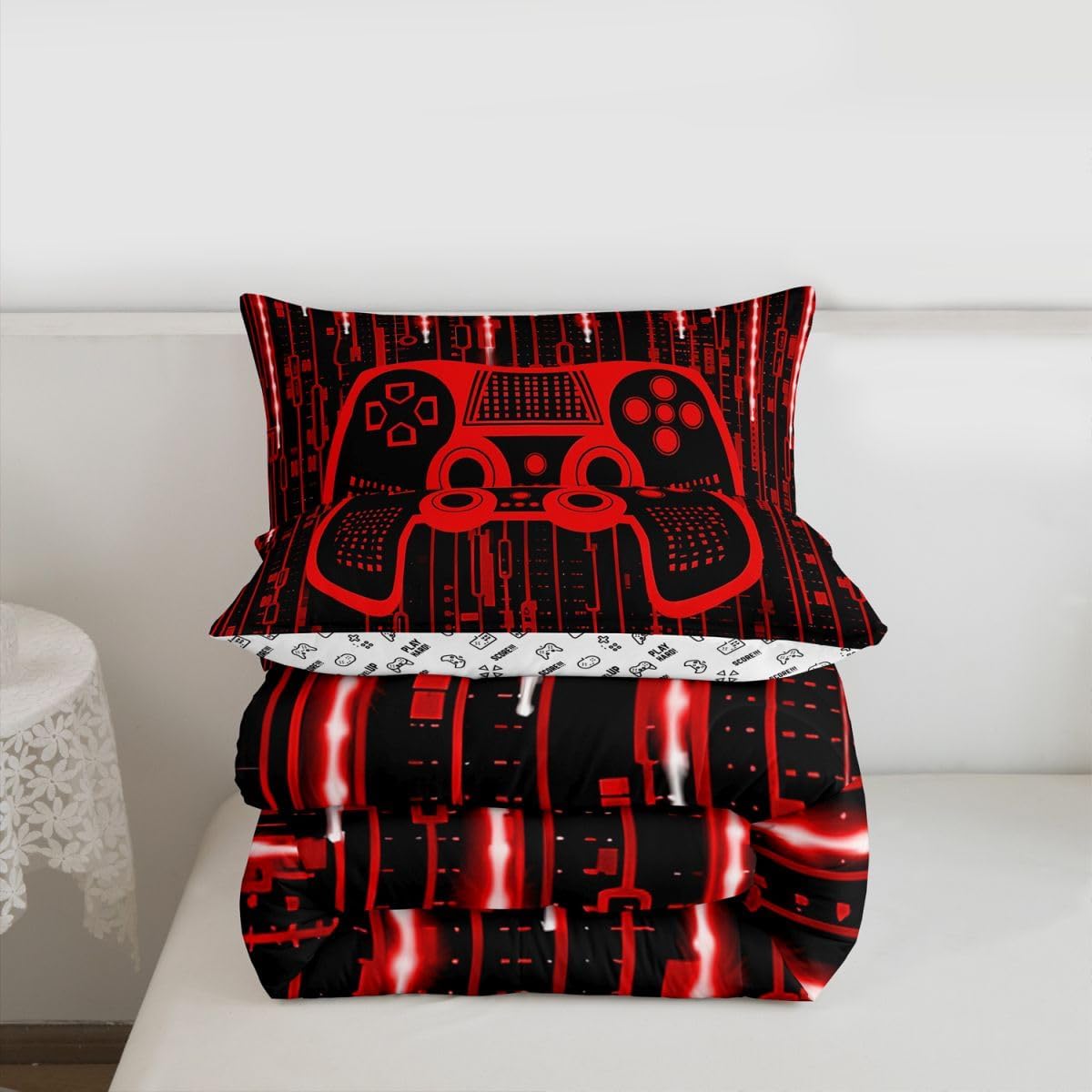 Feelyou Kids Boys Red Gamer Bedding Set Full Size image 3