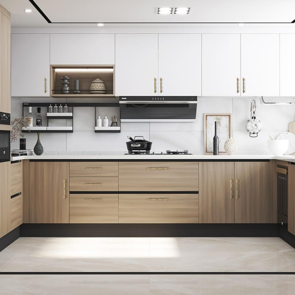 Brushed Gold Cabinet Pulls, Solid Brass Drawer Pulls, Kitchen Door Handles, Handles for Cabinets and Drawers (4, Brass, 223mm/8.78in)