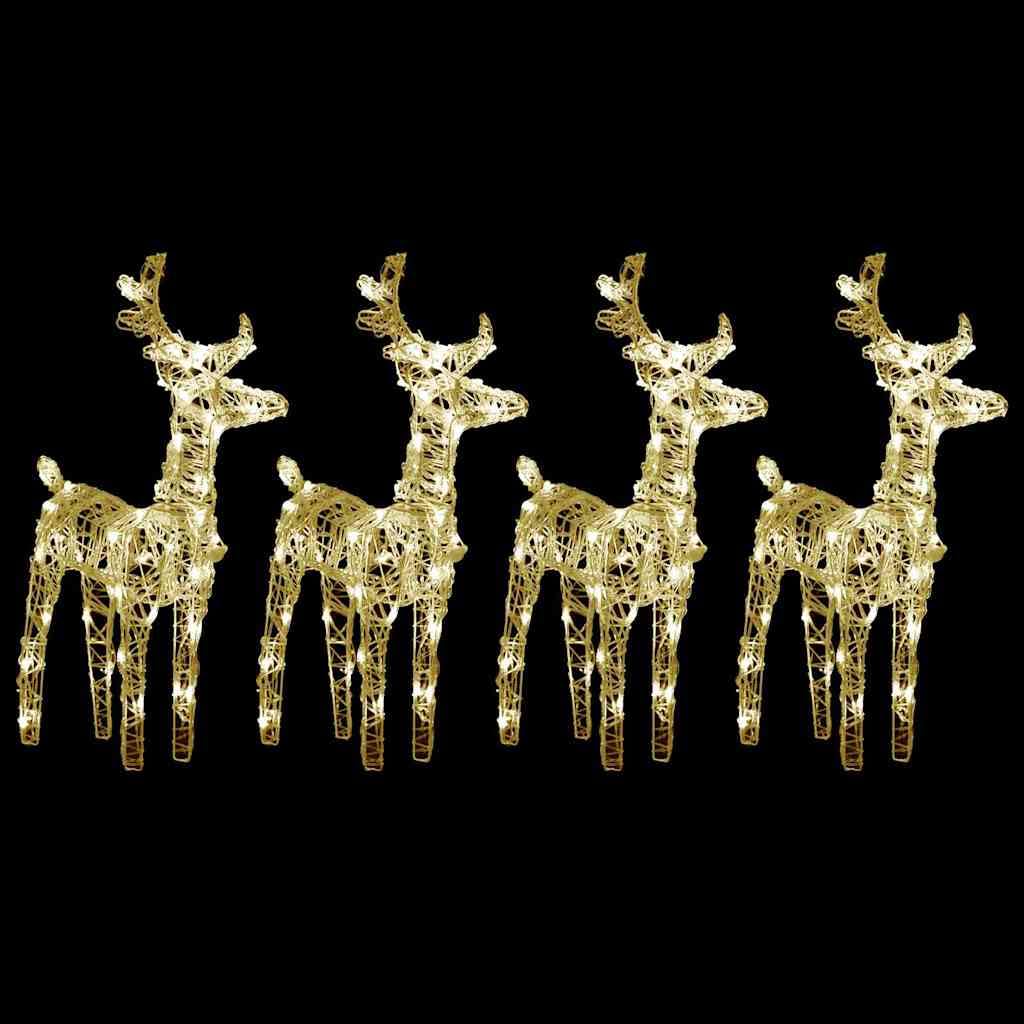 HaoChrymec Renne natalizie a LED in acrilico, bianco caldo, set da 4 pezzi