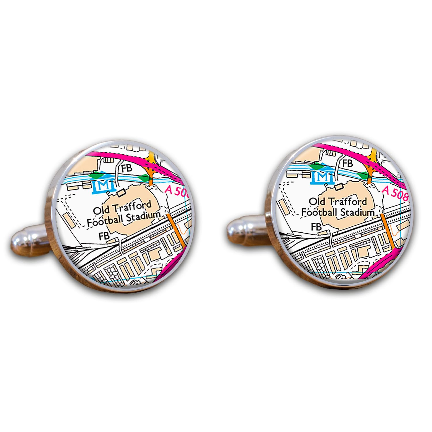 Football Stadium Map Cufflinks, Man Utd Ground Map Cuff links, Old Trafford Stadium Map Cufflinks, Round Football Cuff Links
