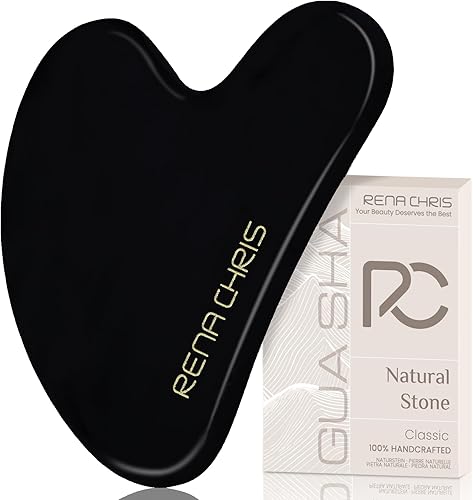 Rena Chris Herramientas faciales Gua Sha: herramienta de Guasha de obsidiana natural para terapia de acupuntura facial, masajeador facial para Negro