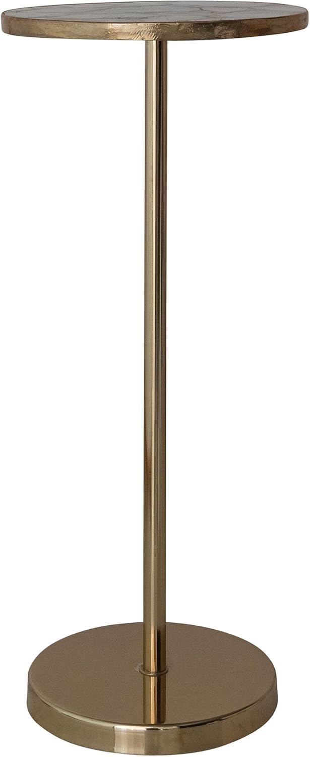 Creative Co-Op Round Metal Martini Table with Agate Top, Gold Finish
