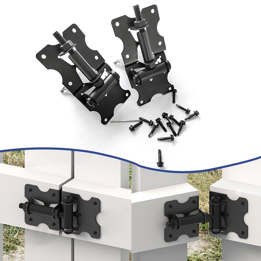 Robuste selbstschließende Torscharniere mit verstellbarer Federspannung für den Innen- und Außenbereich, 8,9 cm L x 9 cm B, Zaunbeschläge, einfache Installation, 2 Stück