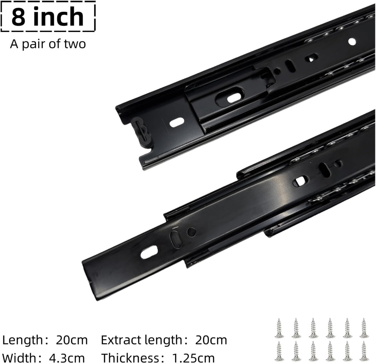 3Fold Full Extension Drawer Slide Black Side Mount Silent Closing Ball Bearing Cabinet Wardrobe Furniture Hardware(8 Inch-1pair)