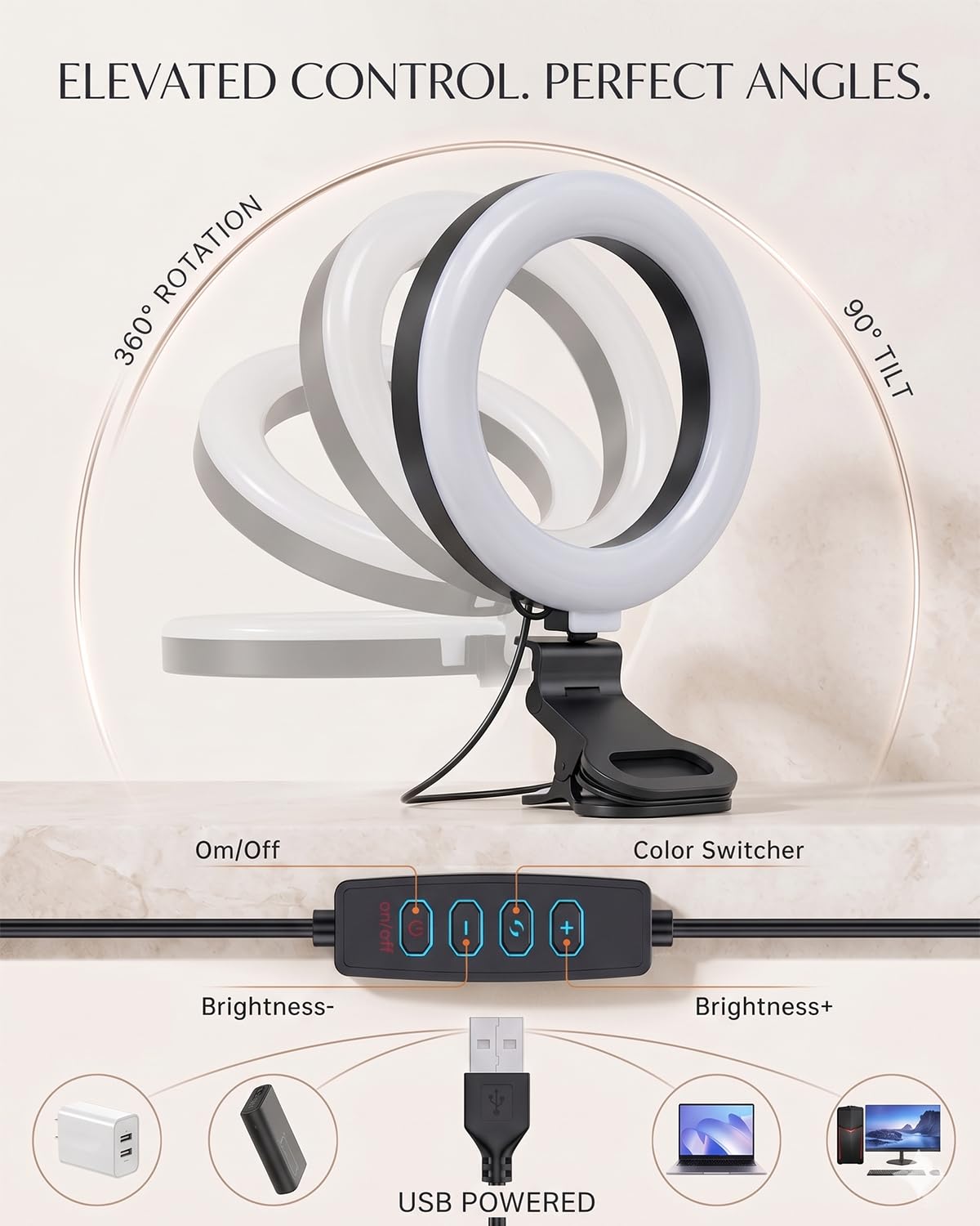DUIDESHI Luce dell’anello per la videoconferenza del computer – Luce della webcam per la videoconferenza… — immagine 6 di 8