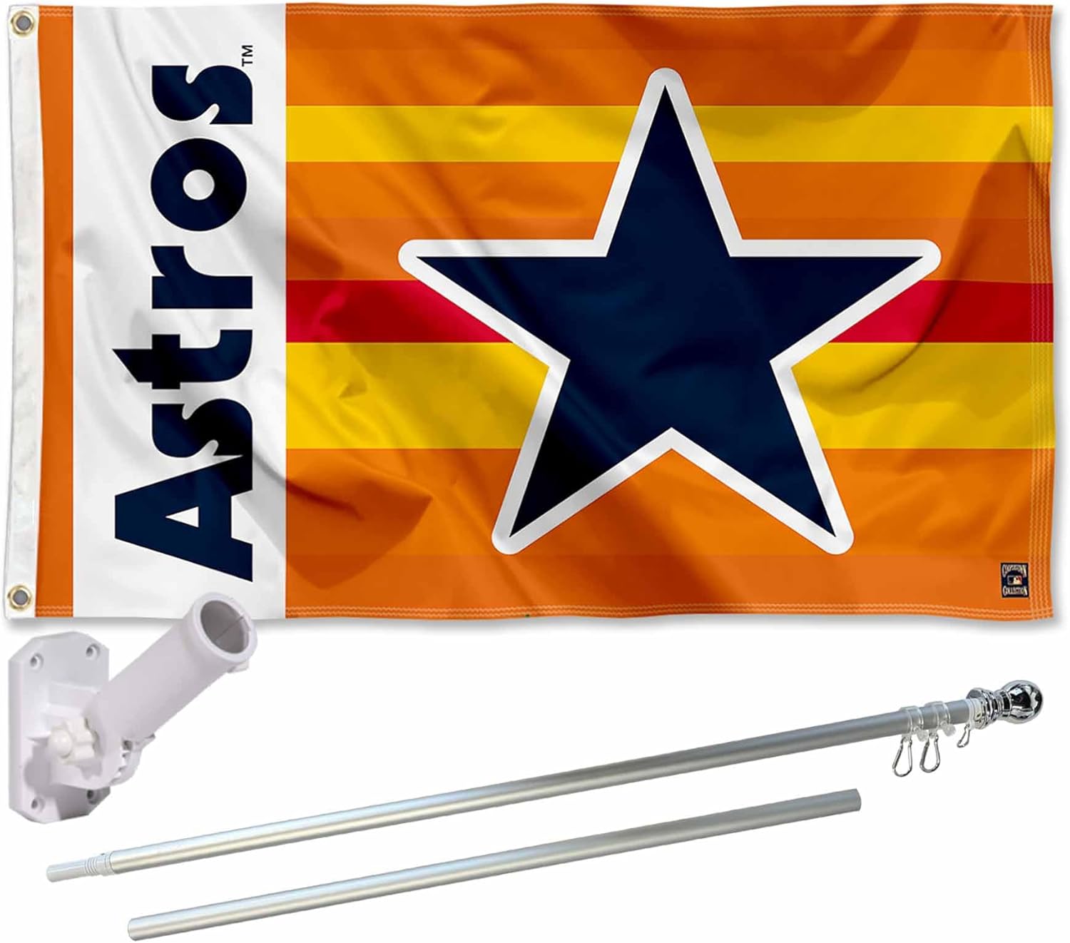 Houston Astros Vintage Rainbow Flag Pole and Bracket Mount Set