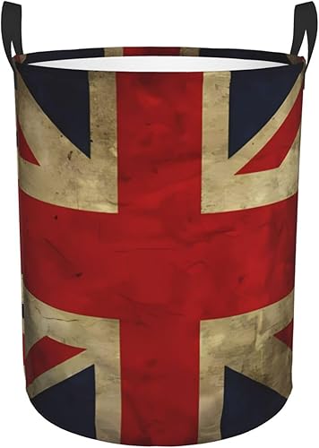 Cesta de lavandería con estampado de bandera británica, impermeable, con asa, plegable, cesta organizadora circular portátil para cocina, sala de