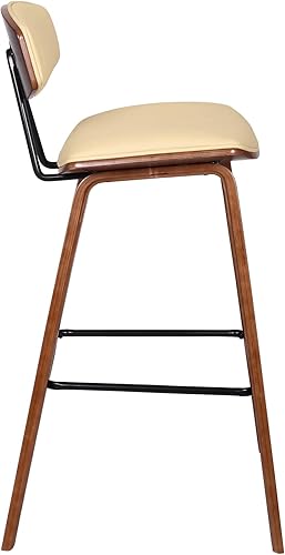 Miniatura 8 de Armen Living Fox - Taburete de bar de 28.5 pulgadas de altura de barra, de piel sintética color crema y madera de nogal moderno de mediados de siglo