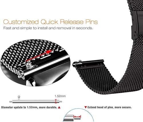 Miniatura 5 de Abanen Correa de reloj para Garmin Vivoactive 4S  Vivomove 3S Venu 2S, correa de malla de metal de acero inoxidable de liberación rápida para mujer