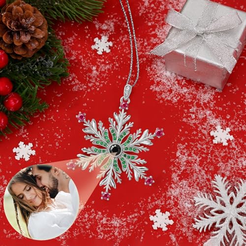 Personalized Snowflake Photo Ornament, Custom Memorial Photo Inside Ornaments, Christmas Hanging Snowflakes Home Decor for Family Xmas Party, Silver & Green Projection Pendant 2025