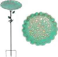 Shudyear Banheira de metal para pássaros ao ar livre de 81 cm, suporte para pássaros e alimentador de pássaros, lindo colorido ao ar livre, jardim, pátio, gramado, decoração de pássaros, tigela