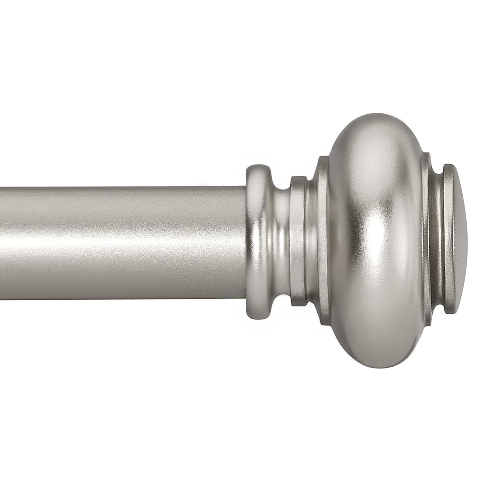 simewin silver curtain rods for windows 28 to 48 inches adjustable decorative 1 inch diameter single window curtain rod set with classic finials, silver finishing