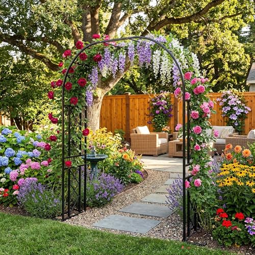 Arche de Jardin, Arche de Mariage, Support à Fleurs en métal Robuste pour Arches de Jardin, Convient aux Plantes grimpantes, Arche de Roses d'extérieur, Arche, Gazebo, Support en Acier, déco