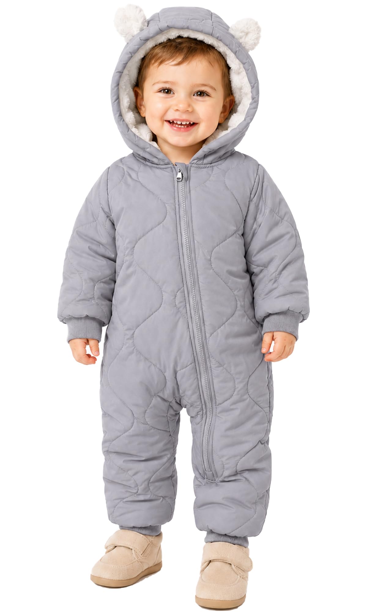 Baby Winter Overall mit Kapuze Junge Mädchen Schneenanzüge Fleece Winddicht Kleinkind Winterjacke Neugeborenes Dickes Reißverschluss Strampelanzug