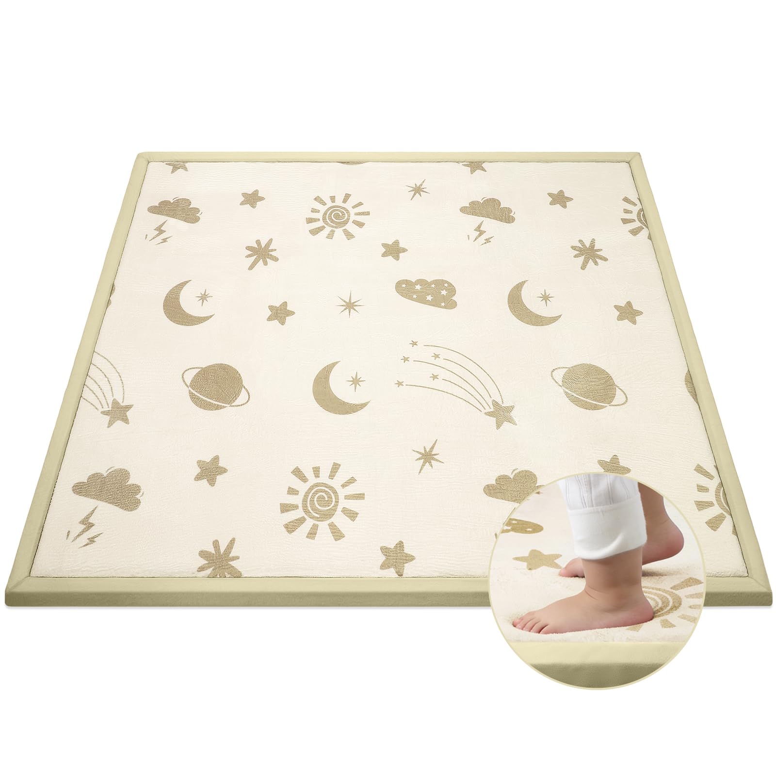 Tappeto Gioco Neonato Gattonamento, 150x180x3cm, Tappetone Pieghevole per Bambini, Superficie in Morbida Flanella con Base Antiscivolo per Camera e Soggiorno - Stelle e Luna