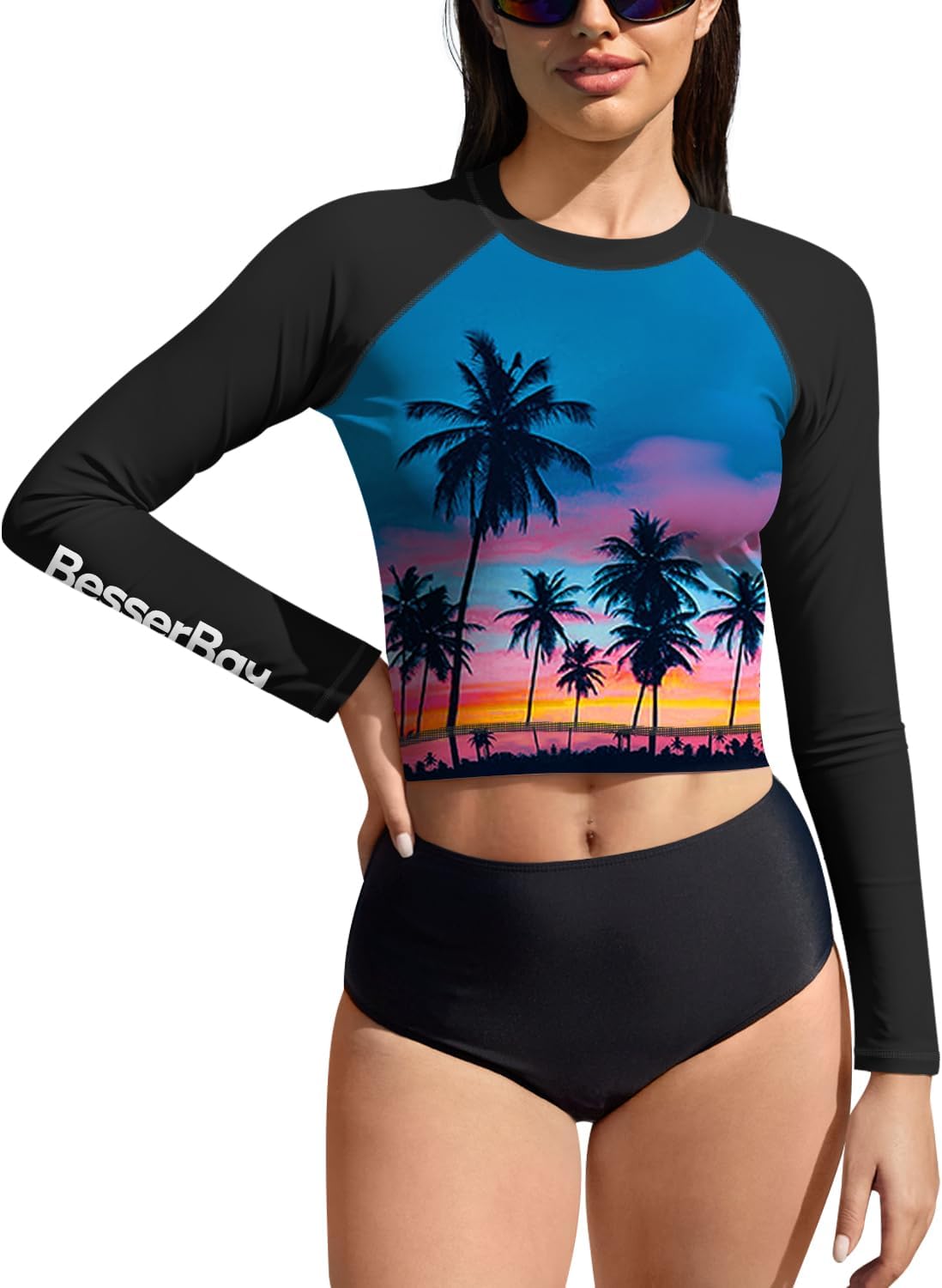 BesserBay Women's UPF 50+ Long Sleeve Rashguard Swimming Crop Top