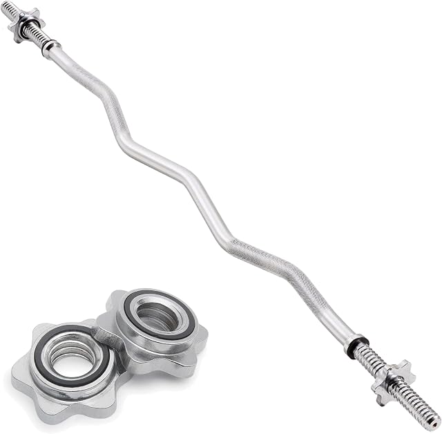 Body Revolution EZ Barbell Bar - 1.2m EZ Weight Lifting Bar for 1 Inch Standard Weights Plates - Barbell for Bench Press, Curls and Bodybuilding Spinlock or Spring Collar