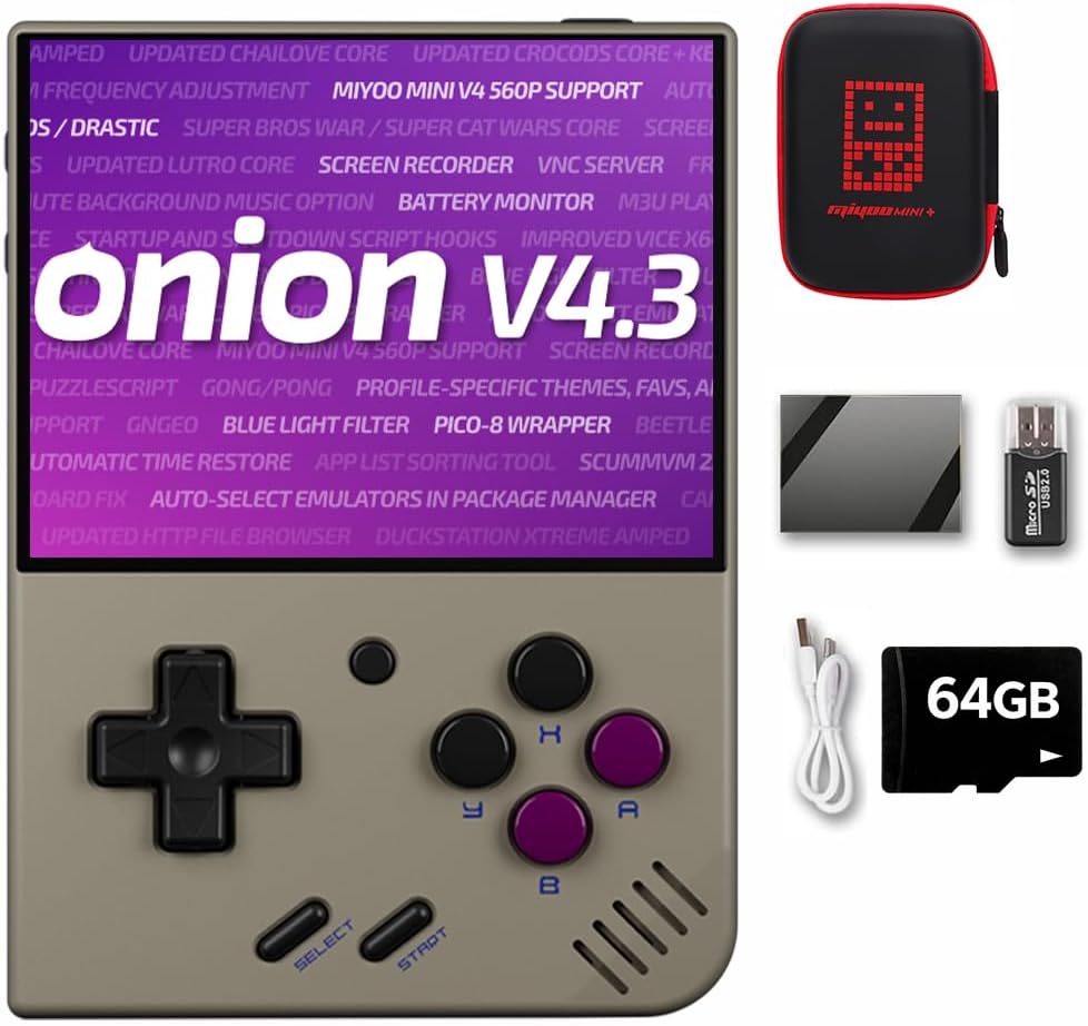 Miyoo Mini Plus OnionOS Retro Handheld Game Console with 20+ Emulator, 3.5-inch 640*480 Screen 3000mAh, Gift for Men & Women with Portable Case, Gray