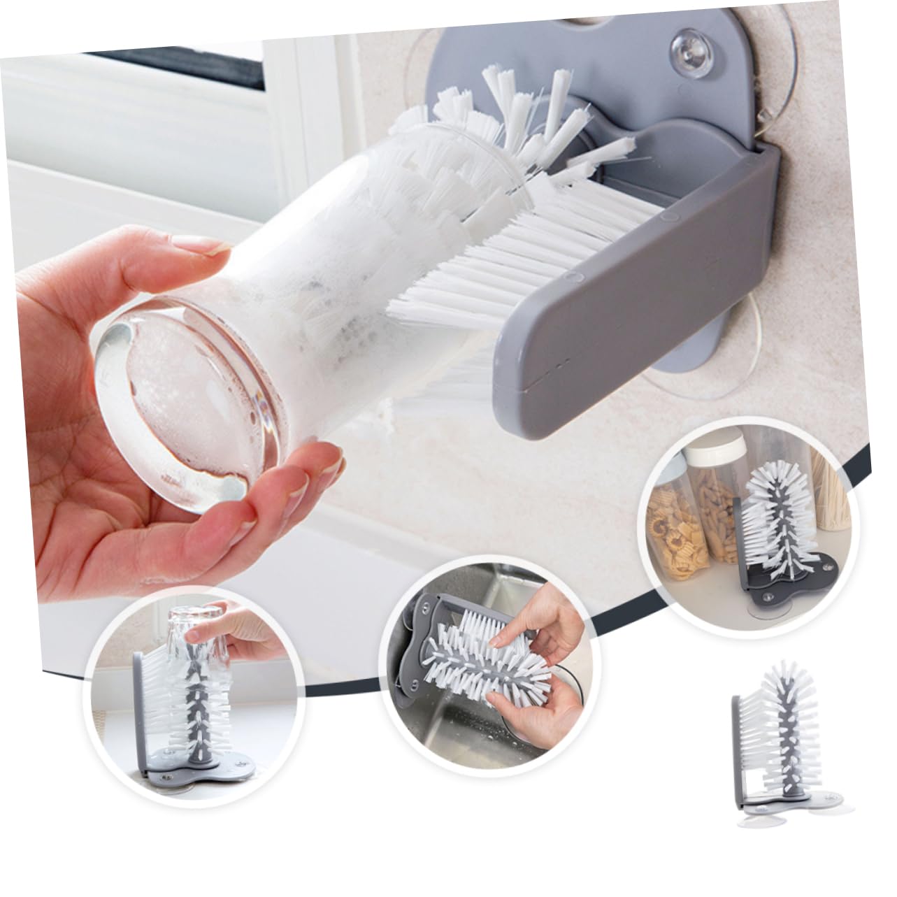 FOMIYES 1Pc Detachable Glass Cup Brush with Double Sided Bristles for Cleaning for Wine Glasses Portable Cups Easy to Store Clean Dark