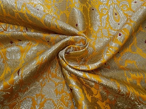 Brocart de soie Kaki King BRO885 tissu au mètre Curcuma largeur 91,4 cm