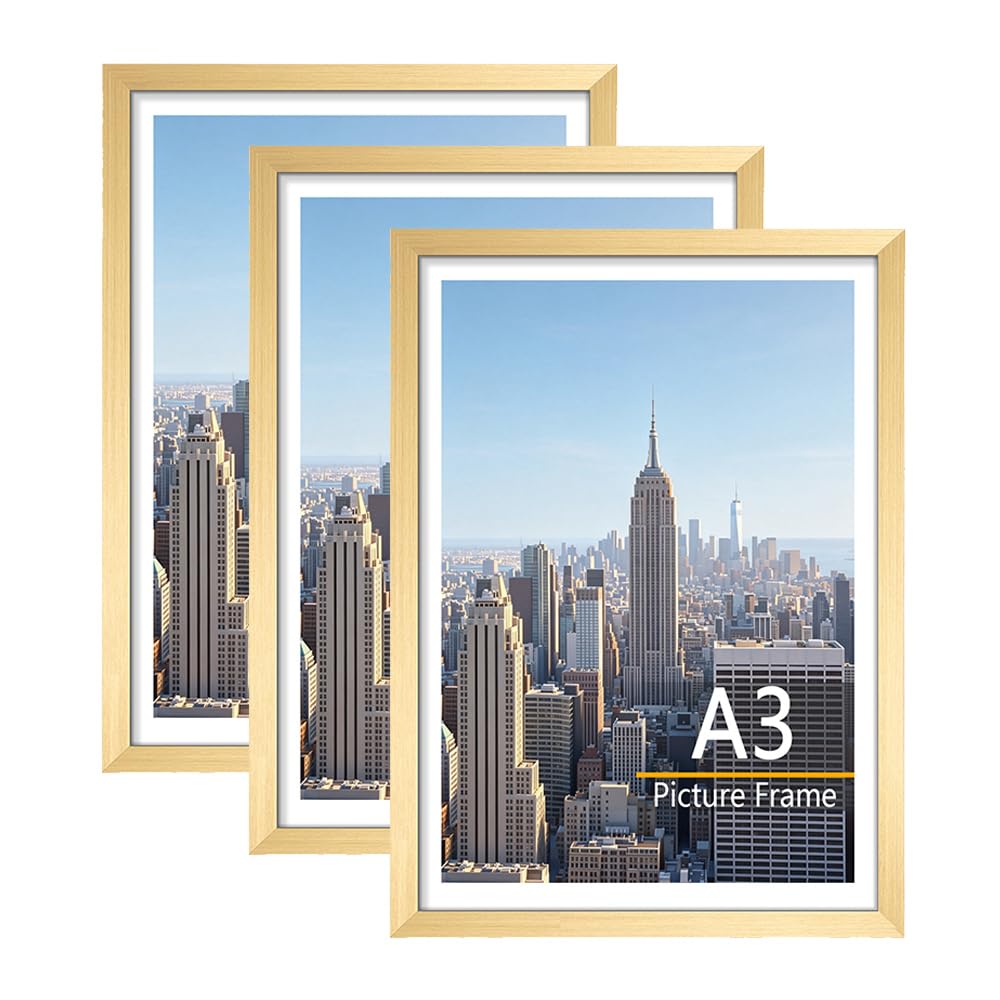 Scholar Tree A3 Picture Frame,3 Pack A3 Gold Photo Frame, Wall Hanging Picture 29.7 x 42cm,Made from sturdy, Durable materials
