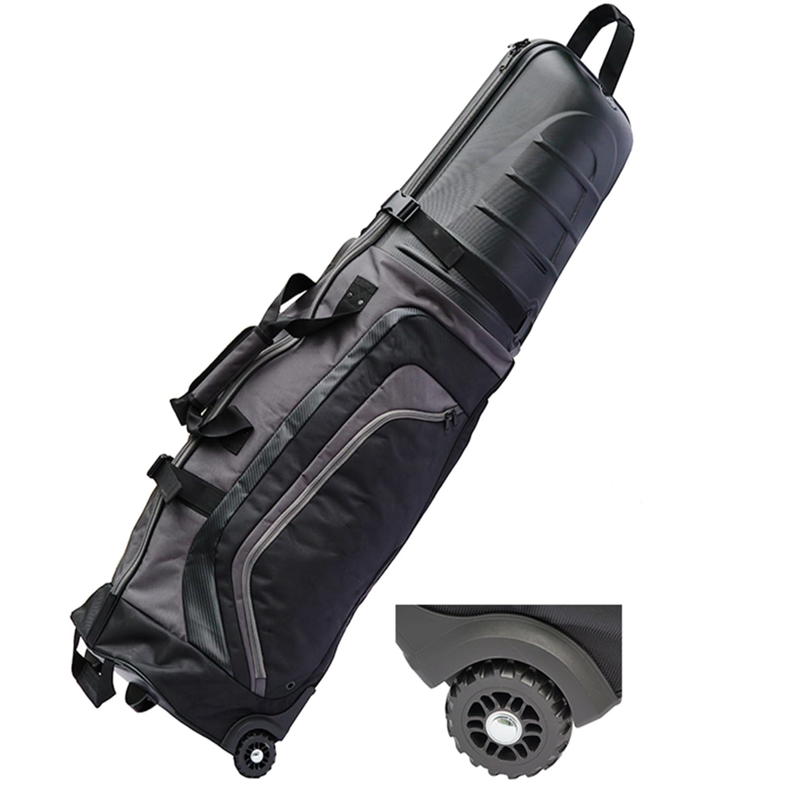 Gr8 Home Wheeled Travel Golf Bag Flight Cover ABS Hard Top Case Holiday Airline Luggage with Reinforced Wheels Black Grey