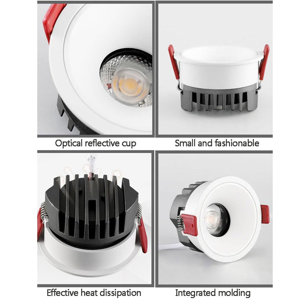 3-Calowa, Biała, Antyodblaskowa Lampa Sufitowa Led 5W, 7W, 9W, 3-Kolorowa, Do Wyboru, 3000K-6000K, Ultracienka, Wpuszczana Lampa Sufitowa Led Cri90+, Aluminiowa, Biała Listwa Maskująca, 9W-3000K