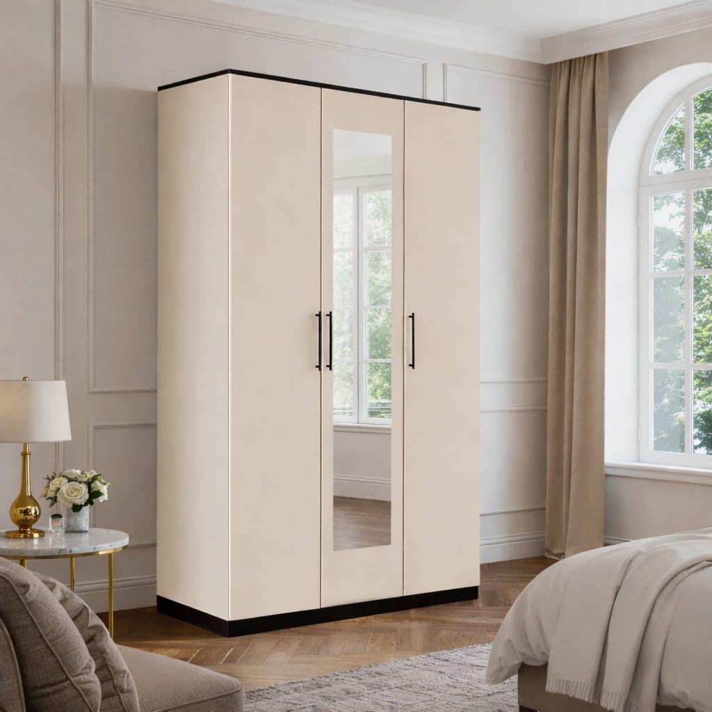 Illfordd 3 Door Wardrobe with Mirror for Bedroom, Cream and wenge Finished-picture-14