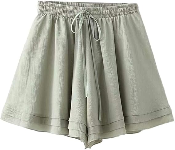 Amazon Jinpin 短パンツ ショートパンツ ショーパン キュロット レディース ハーフパンツ パンツ ズボン オシャレ フリル フレア Aライン ハイウエスト リボン ウエストゴム 可愛い カジュアル スポーツ ゆったり ヨガー 夏 シフォン グリーン F ショートパンツ 通販