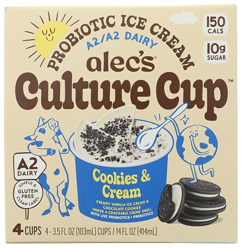 Alec's CULTURE CUP™ Probiotic A2 Dairy Ice Cream - Cookie & Cream 3.5oz 4-Pack