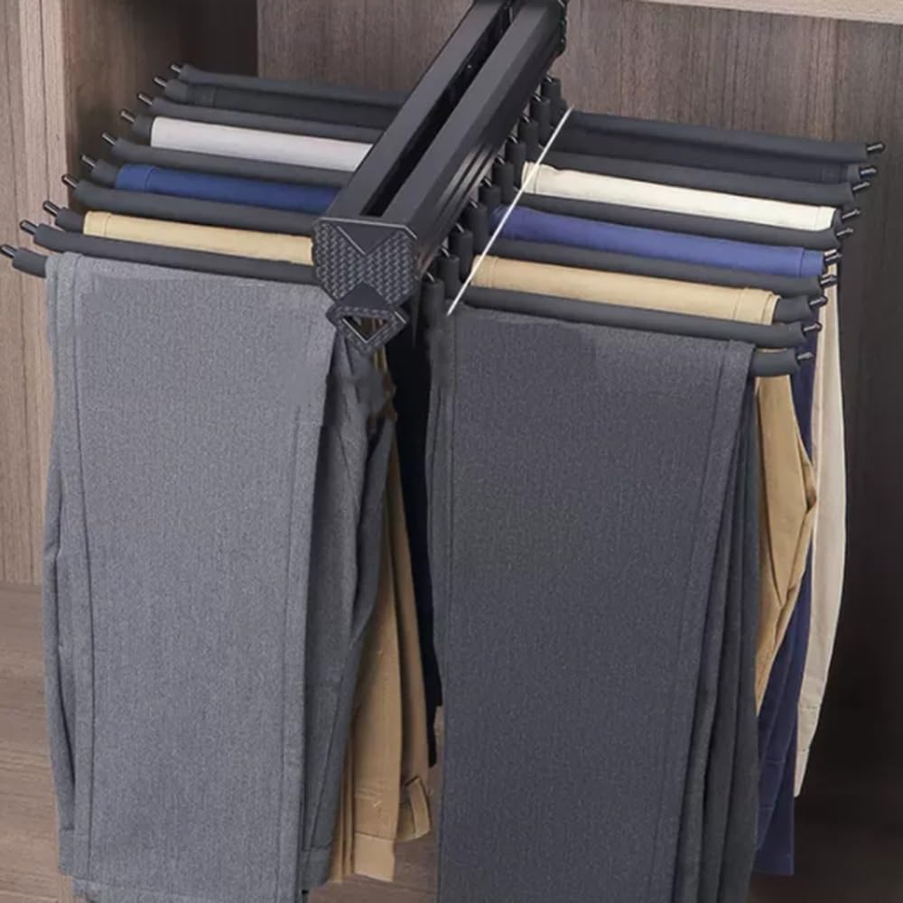 Pull Out Pants Rack Organizer - 22 Arms Space-Saving Trouser Hangers for Closet, Top Mount Design, Black - Ideal for Efficient Closet Storage and Easy Access