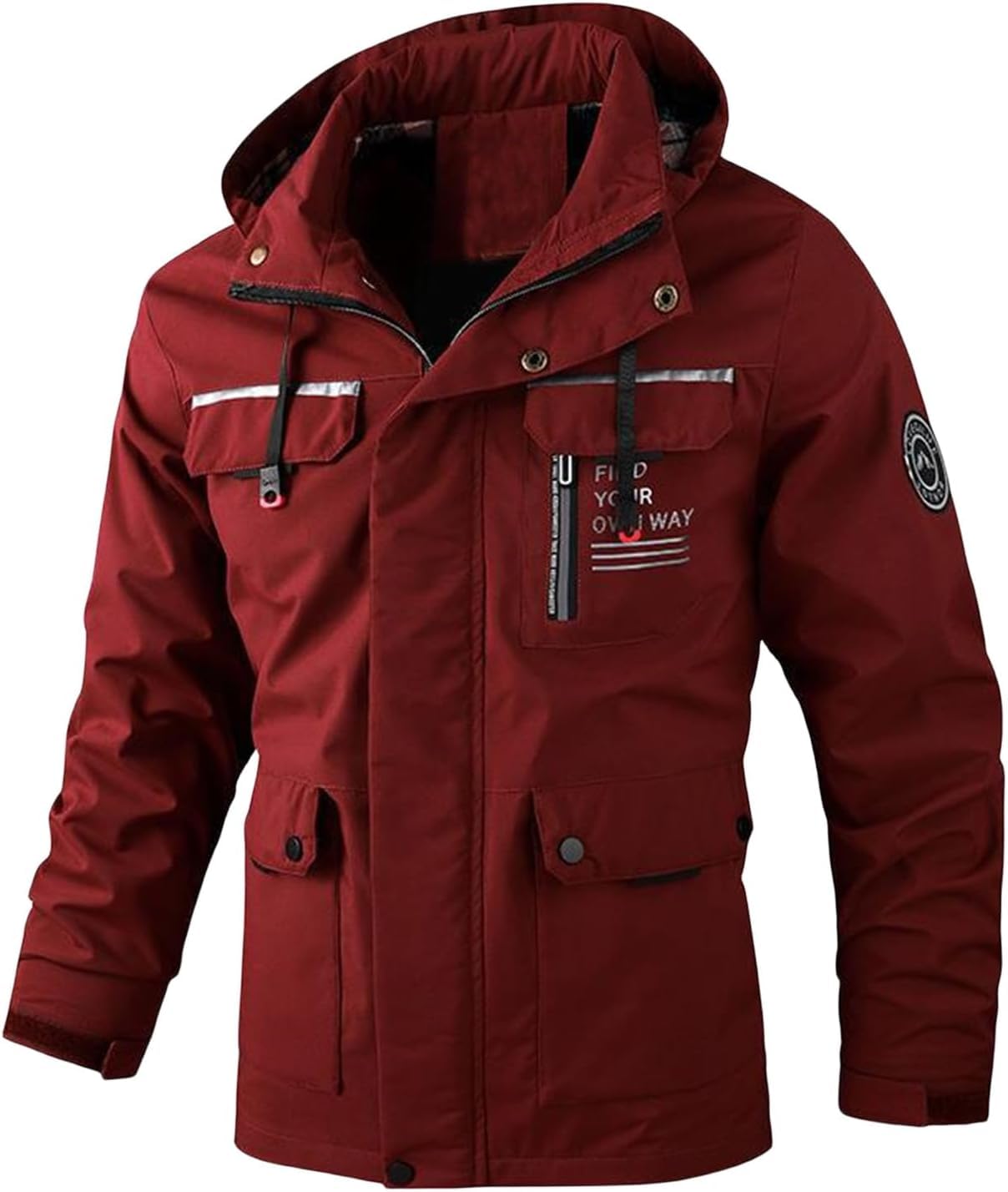Chaqueta Cortaviento con Capucha Multibolsillos Montañismo Ligero para Hombre Primavera Otoño Invierno Cremallera Entera Nieve