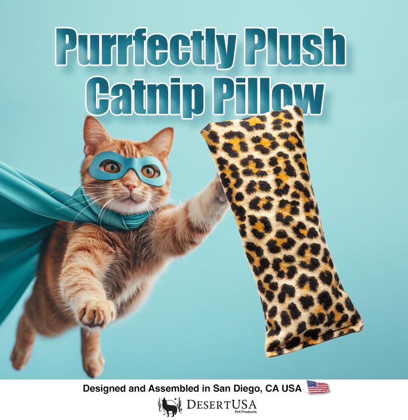 DesertUSA Purrfectly Plush Catnip Pillow – Leopard Print, 100% Catnip-Filled Toy for Cats, Soft and Durable, Encourages Play and Relaxation