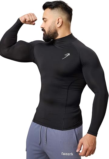 Men Full Sleeves Slim Fit Compression High Neck Sports and Gym Tshirt