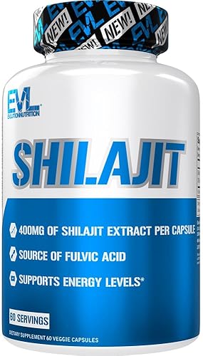 Evlution Nutrition Shilajit - Apoyo energético - 400 mg de extracto de shilajit - Suplemento de ácido fúlvico - Cápsulas vegetarianas - para el