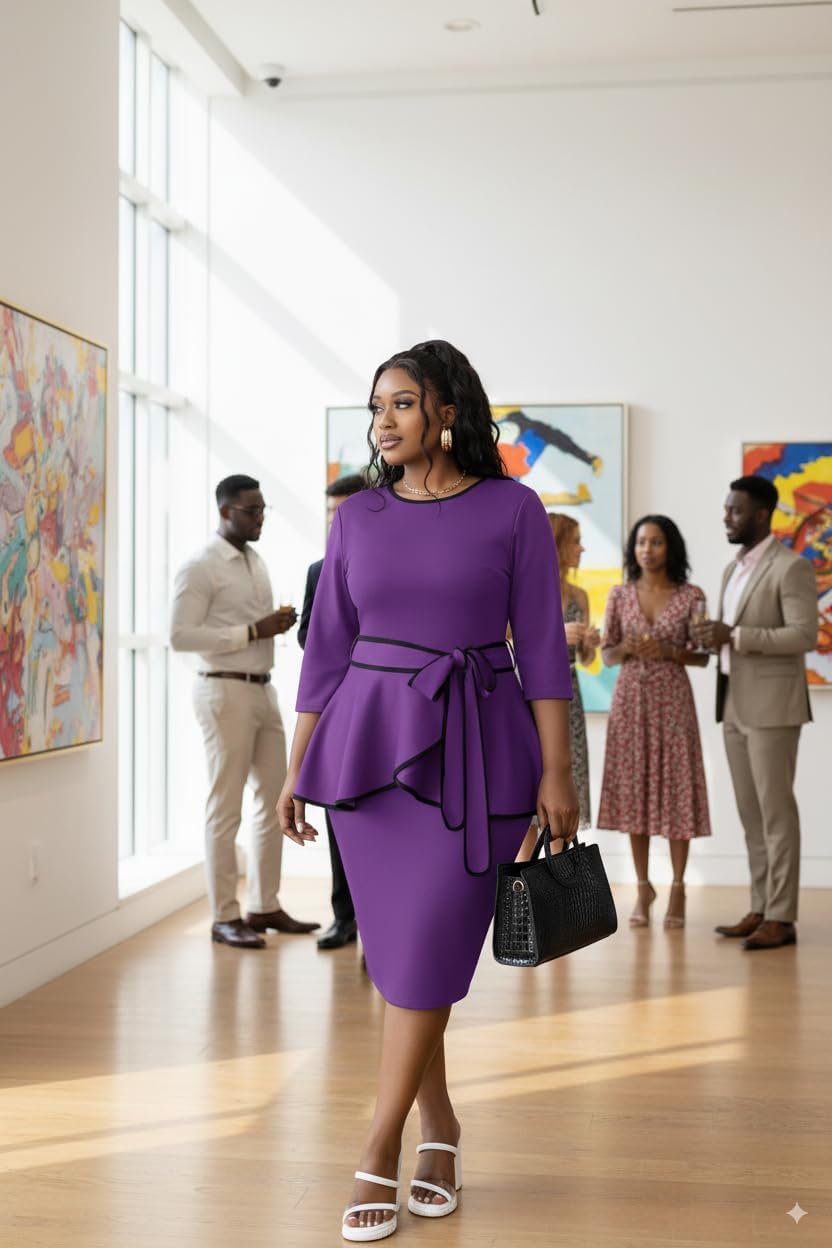 FANDEE Plus Size Women's Church Dresses Vintage Bodycon Elegant 3/4 Sleeve Pencil Dress - Image 3