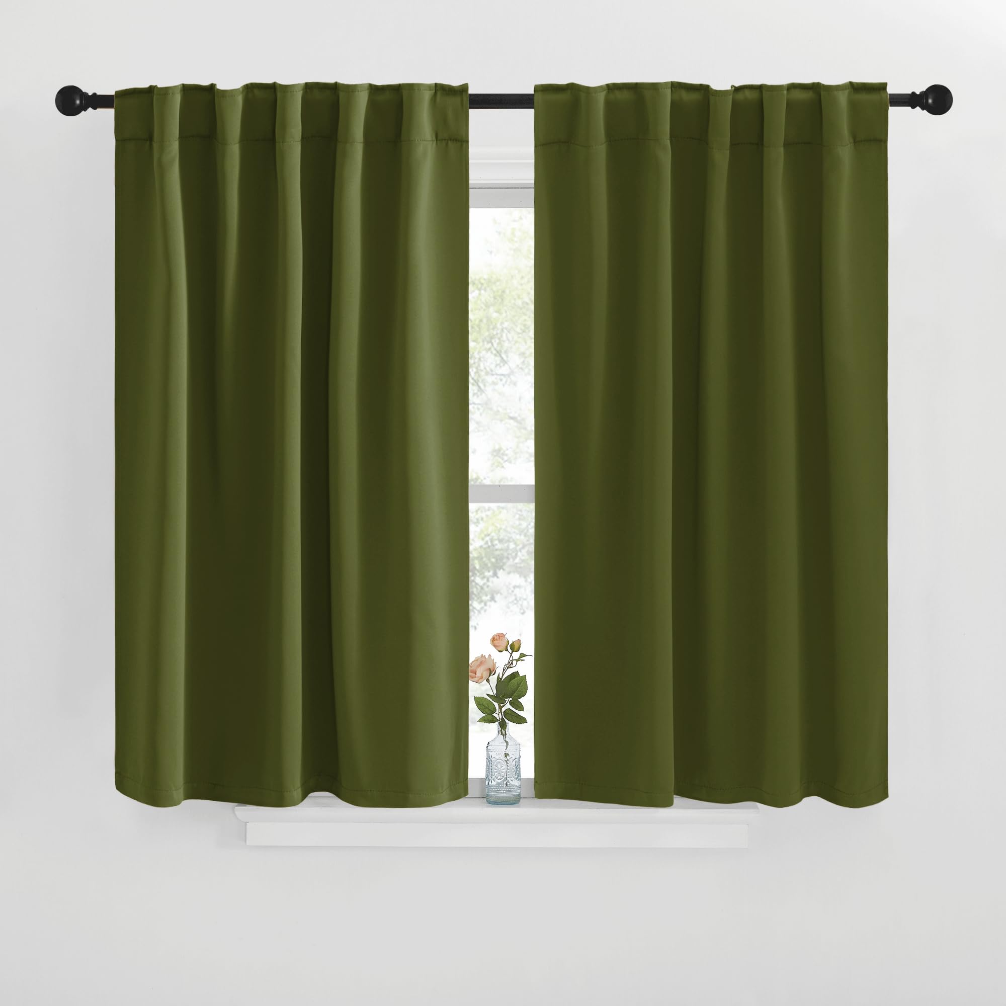 NICETOWN Blackout Window Curtains for Camper - (Olive Green Color) 42x40 Inch, 2 Panels Set, Thermal Insulated Room Darkening Blackout Drapes/Draperies with Rod Pocket &amp; Back Tab for Loft