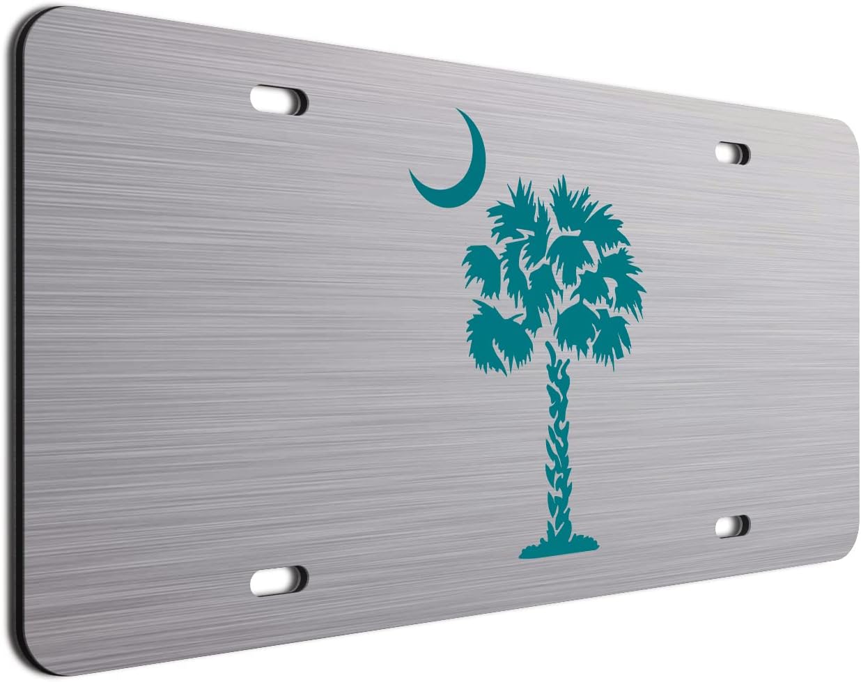 Teal Palm Tree Crescent Moon Brushed Aluminum ACM License Plate South Carolina Beach Logo Car Tag