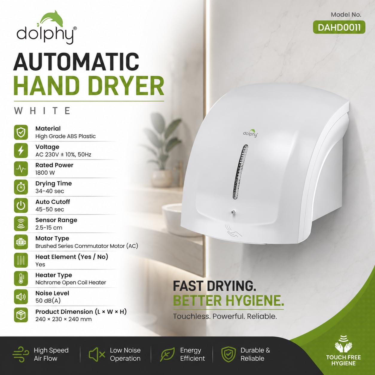 Dolphy Automatic Hand Dryer - Fast & Quiet -2