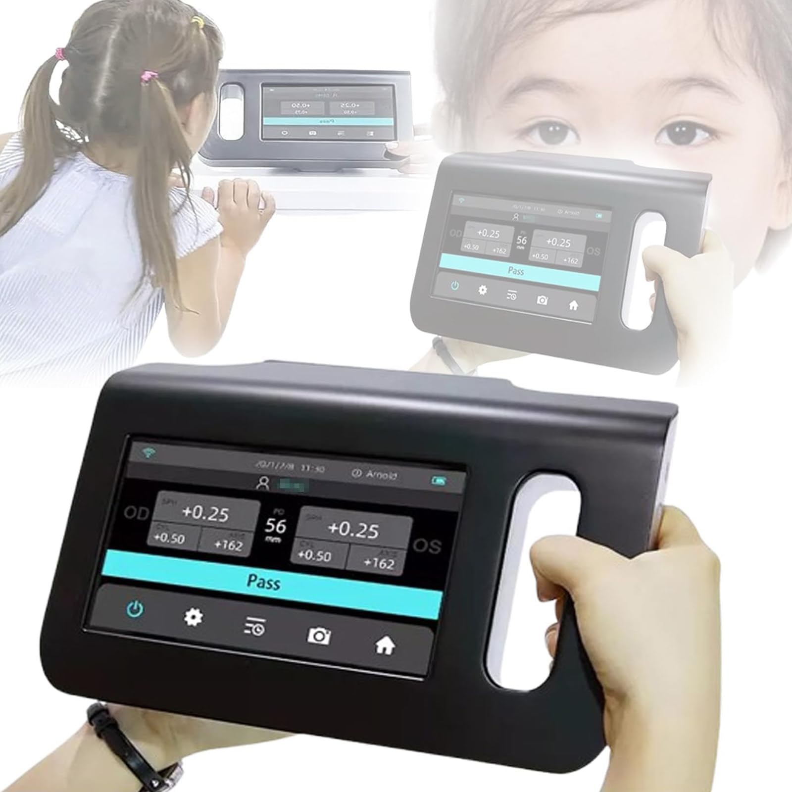 DPQYJPP 7 inch vision screening machine, portable auto refractor, 98cm measuring distance, 0-180° axis number, data storage, multiple language settings, rapid 3s detection, for teenagers to check