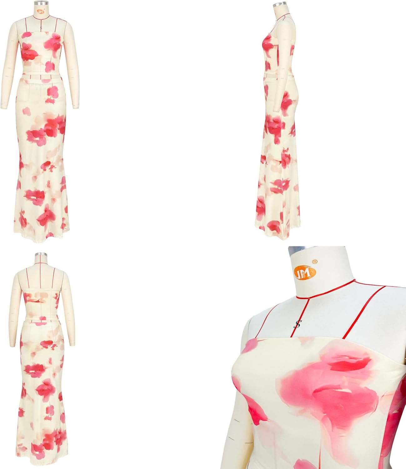 2 Piece Skirt Sets for Women Summer, Floral Sleeveless Tube Top Bodycon Maxi Skirts Y2k Vacation Going Out Outfits - Image 5