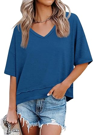 Cicy Bell Womens Summer V Neck T Shirts Loose Fit Oversized Casual Tops