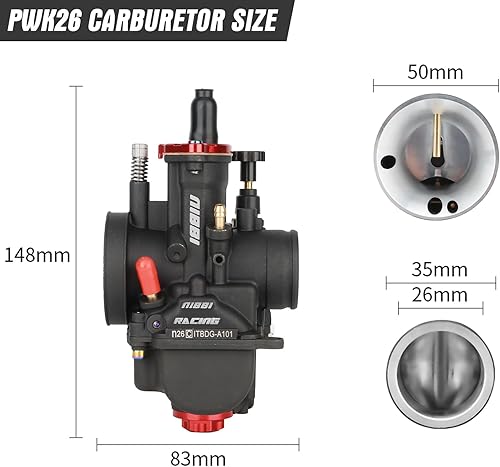 Miniatura 5 de NIBBI PWK Carburador de 26mm con tres chorros principales y un chorro piloto de carburador de carreras de alto rendimiento para reemplazar