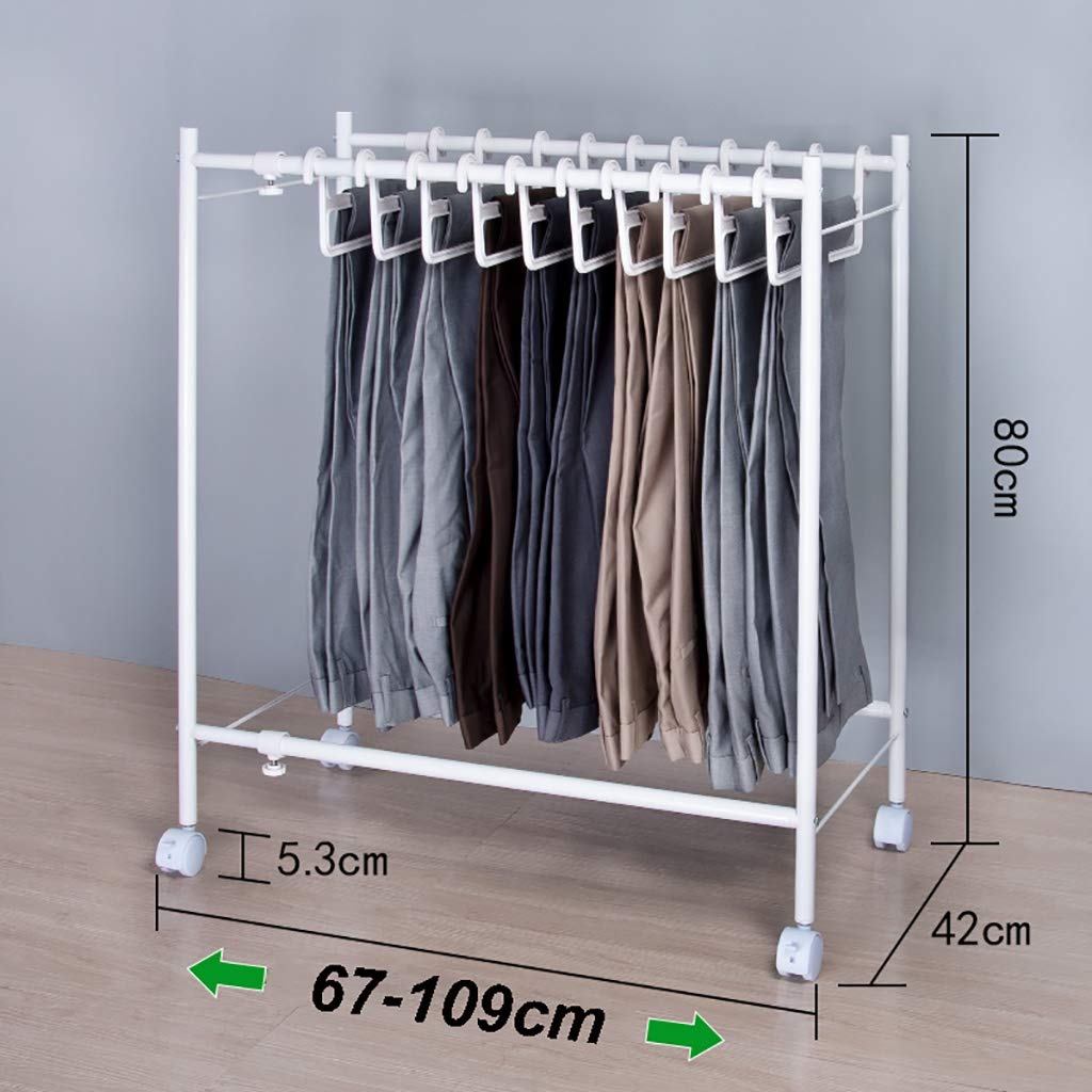 Perchero móvil para Pantalones, Soporte para Bufanda de Ancho Ajustable con Ruedas giratorias, Perchero para 20 Pantalones para guardarropa, Color Blanco