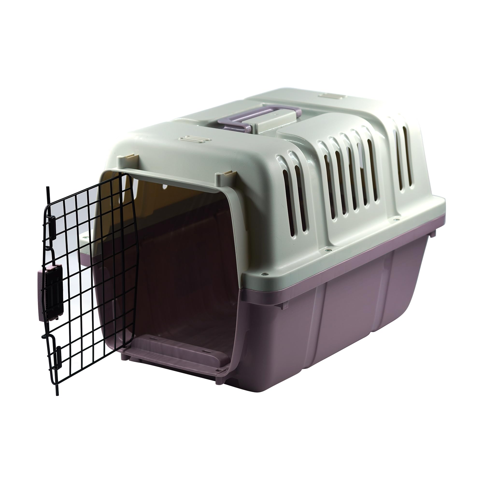 Trasportatore per animali domestici da viaggio trasportatore gatto trasportino cane piccolo scatola rigida in plastica con manico pieghevole (verde, 50 x 34,5 x 34 cm)
