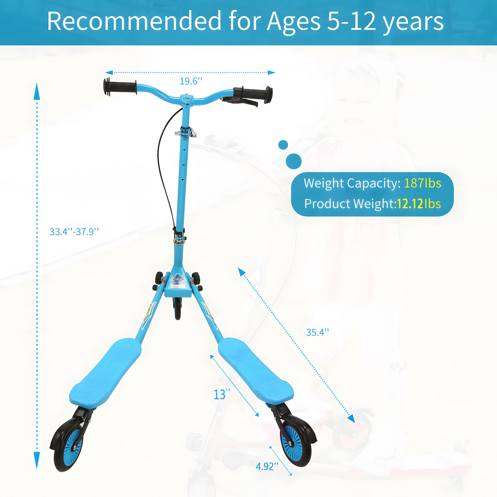 Patinete de columpio para niños, 3 ruedas, patinete de deriva con altura ajustable y plegable para niños/niñas/edades de 5 a 12 años 4