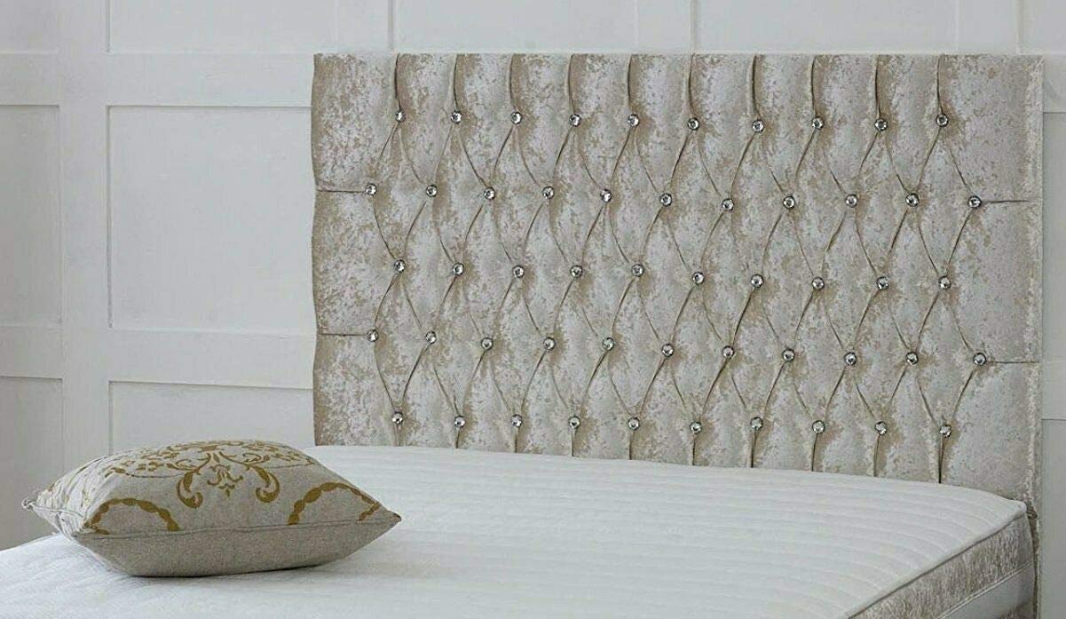 Spring Well,Bedworth diamonhds Crushed Velvet Fabric Upholstered Headboard 26''/30''/36''/44/'' Heights in Sizes 3ft 4ft 4ft6 5ft (Champagne, 4ft6 x 30'' Height)