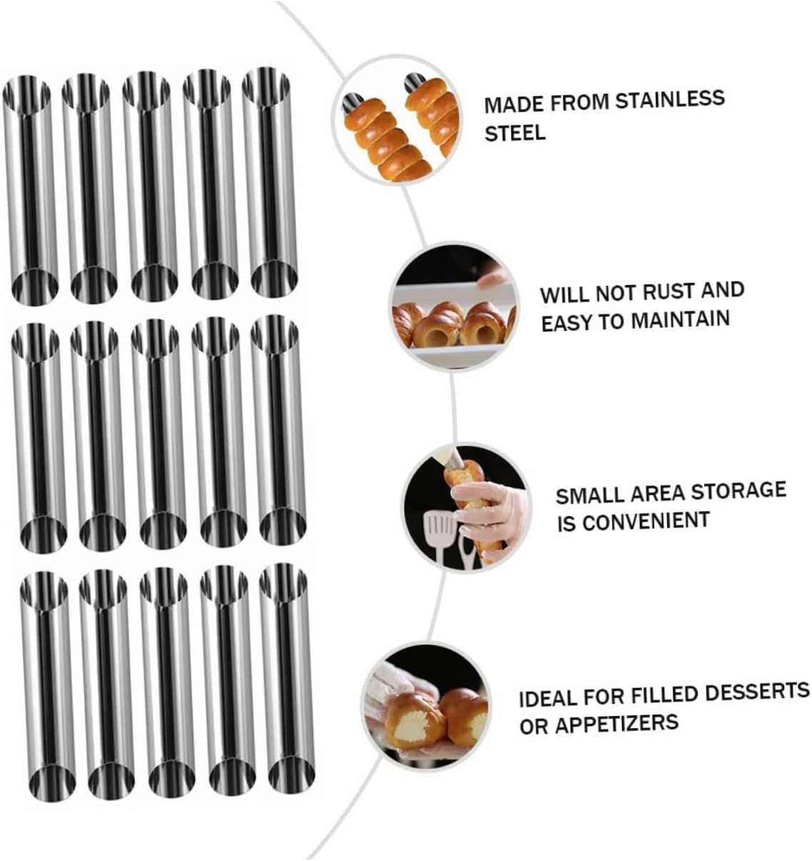15pcs Hollow Bread Baking Tubes Set Non-Stick Cannoli Form Molds Food-Grade Silicone Pastry Moulds for Home Baking for Croissants and Pastries